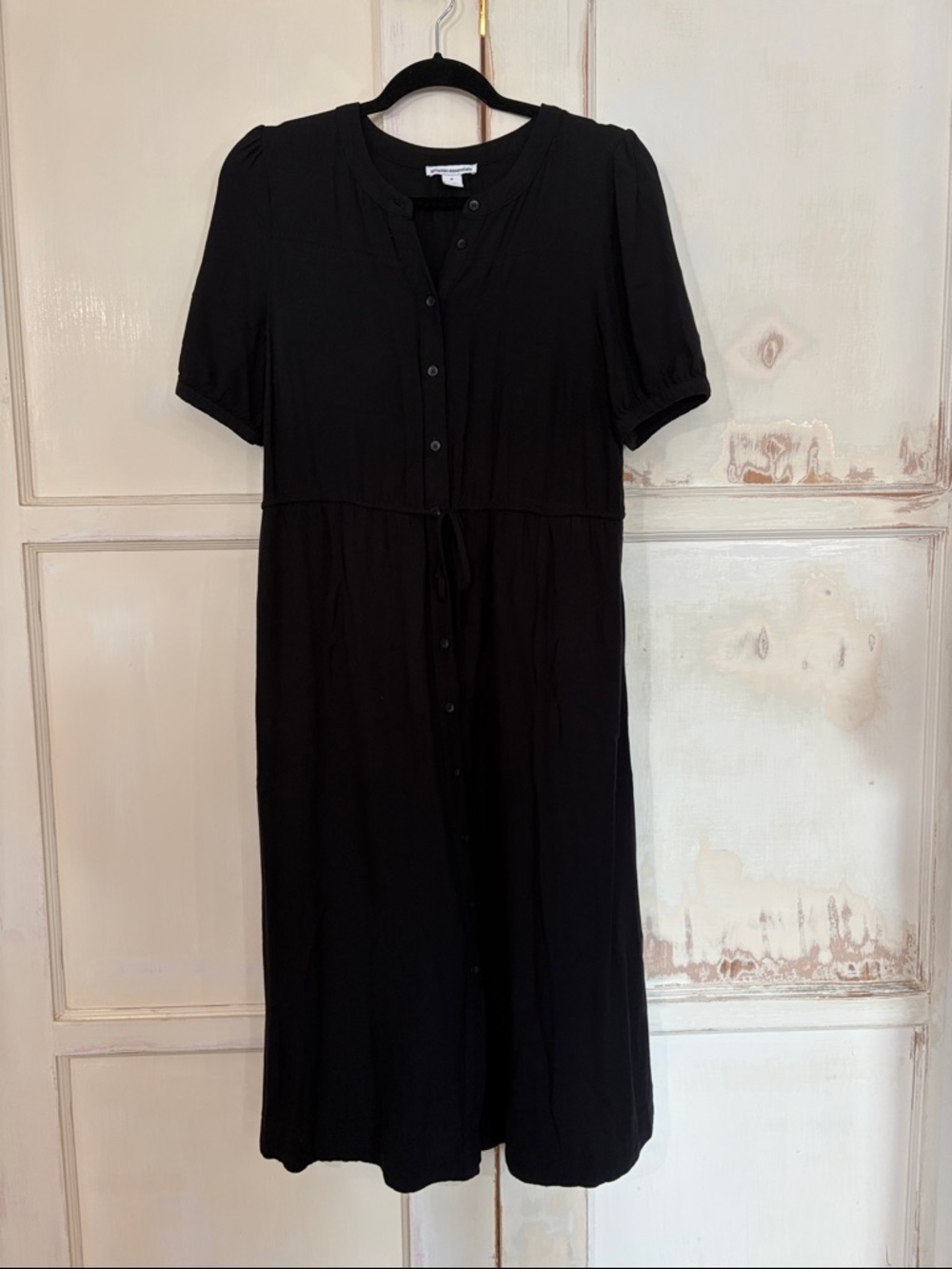 Amazon Essentials Black Button-Front Midi Dress with Tie Waist